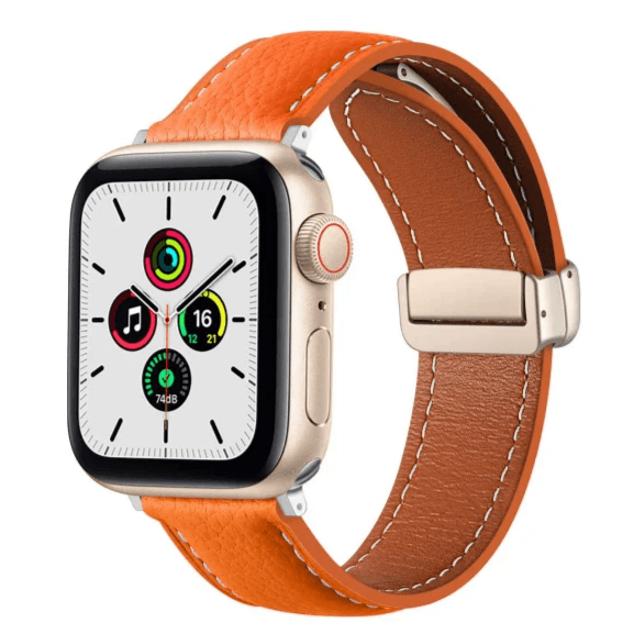 974Bands Leather Apple Watch Band With Magnetic Buckle - Orange