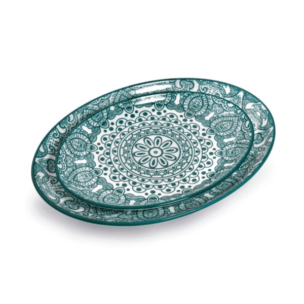 Che Brucia 8" Oval Plate Green Arabesque/d03-076