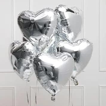 Silver Heart Foil Balloons - Helium Filled - 6 Pieces