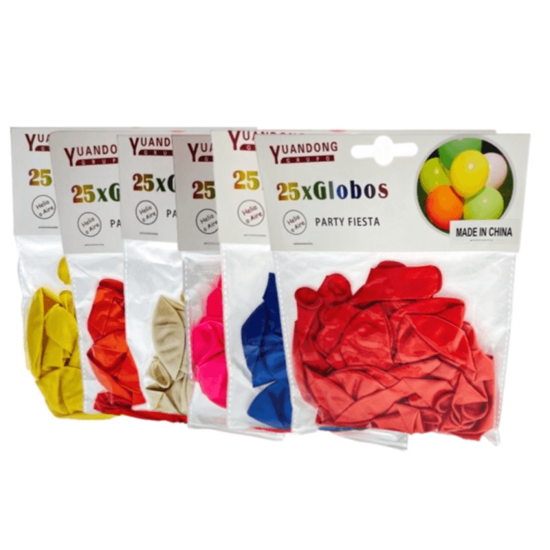 Package Of 6 Bags Containing 25 Of Balloons In Red Pink Yellow White Blue And Orange, For A Total Of 150 Balloons - 12064 6pcs