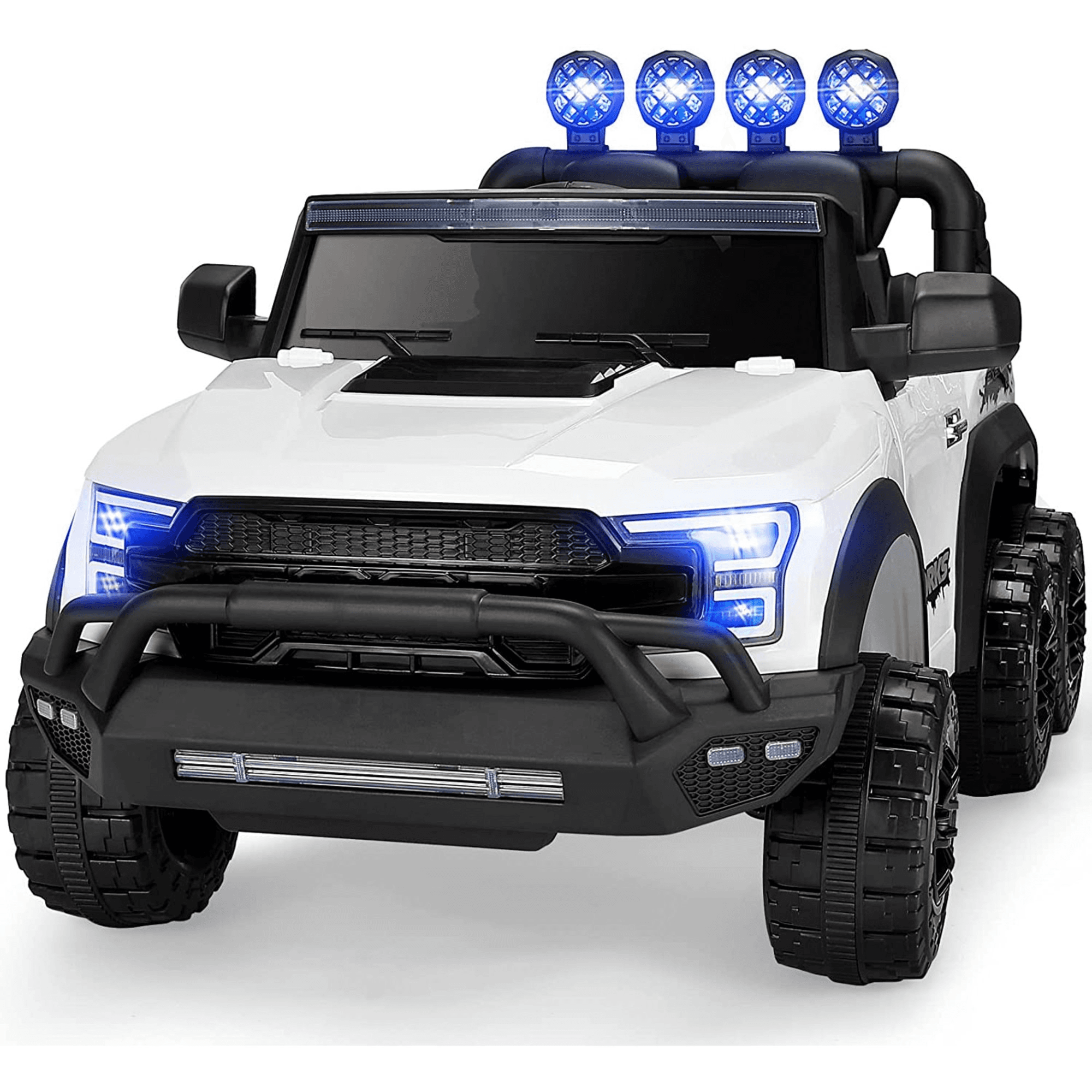 Joyldias 6 Wheeler Kids Ride On Truck 12v Electric Car With Remote Control, Spring Suspension, LED Light (White)