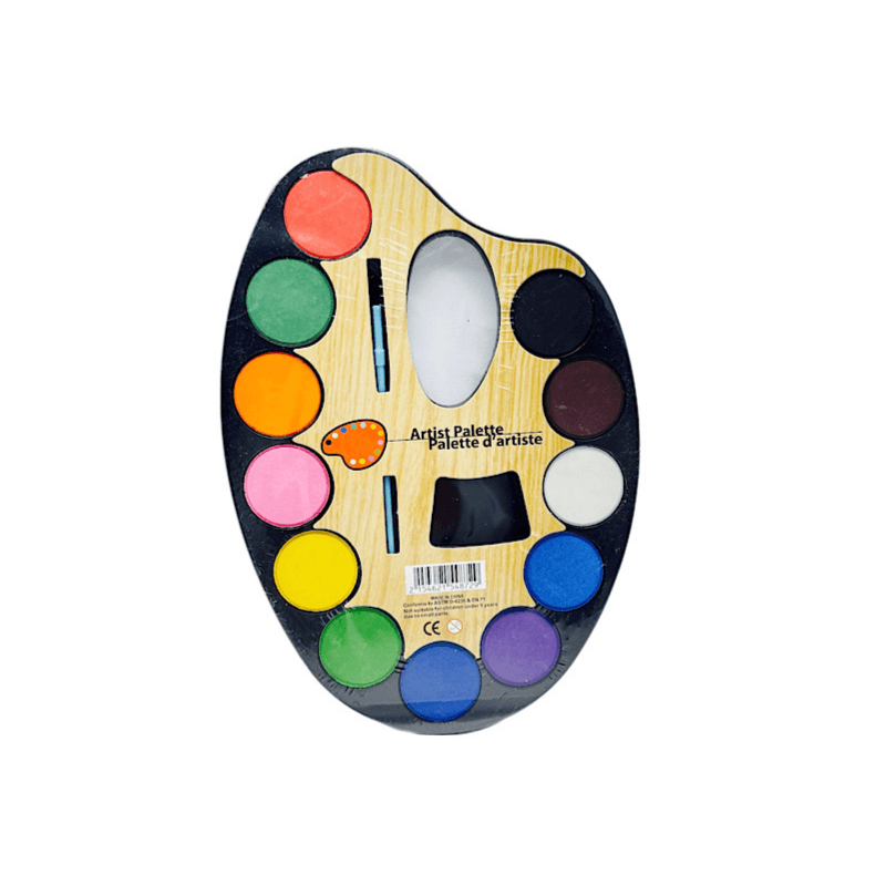 12 Water Colour Paint With Palette And Brush - 9319