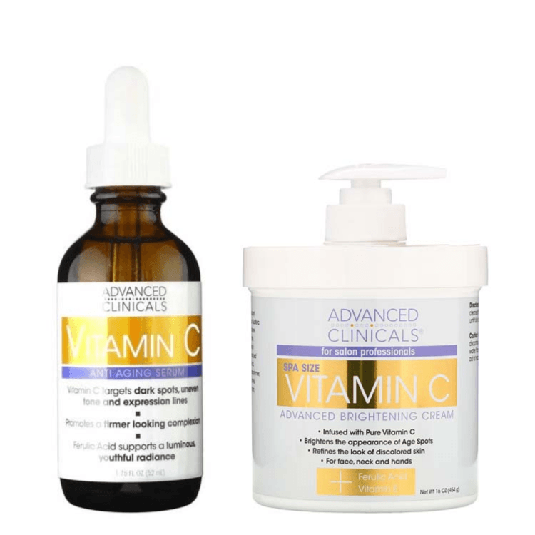 Advanced Clinicals Vitamin C Anti-aging Serum + Vitamin C Advanced Brightening Cream