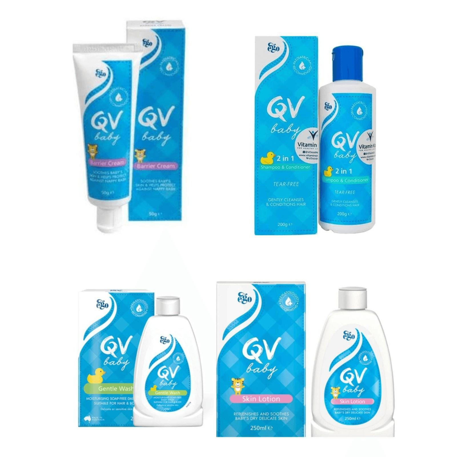 New Born Care Routine Qv Baby Wash + Body Lotion + Shampoo , Conditioner + Barrier Cream