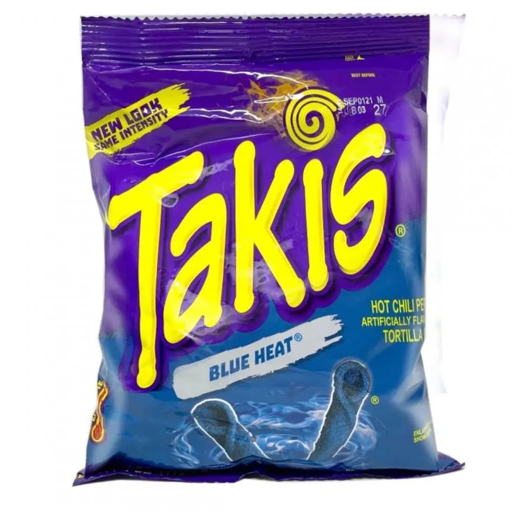 New Takis Blue Heat Hot Chili Pepper Tortilla Chips Artificially Flavored 113.4g