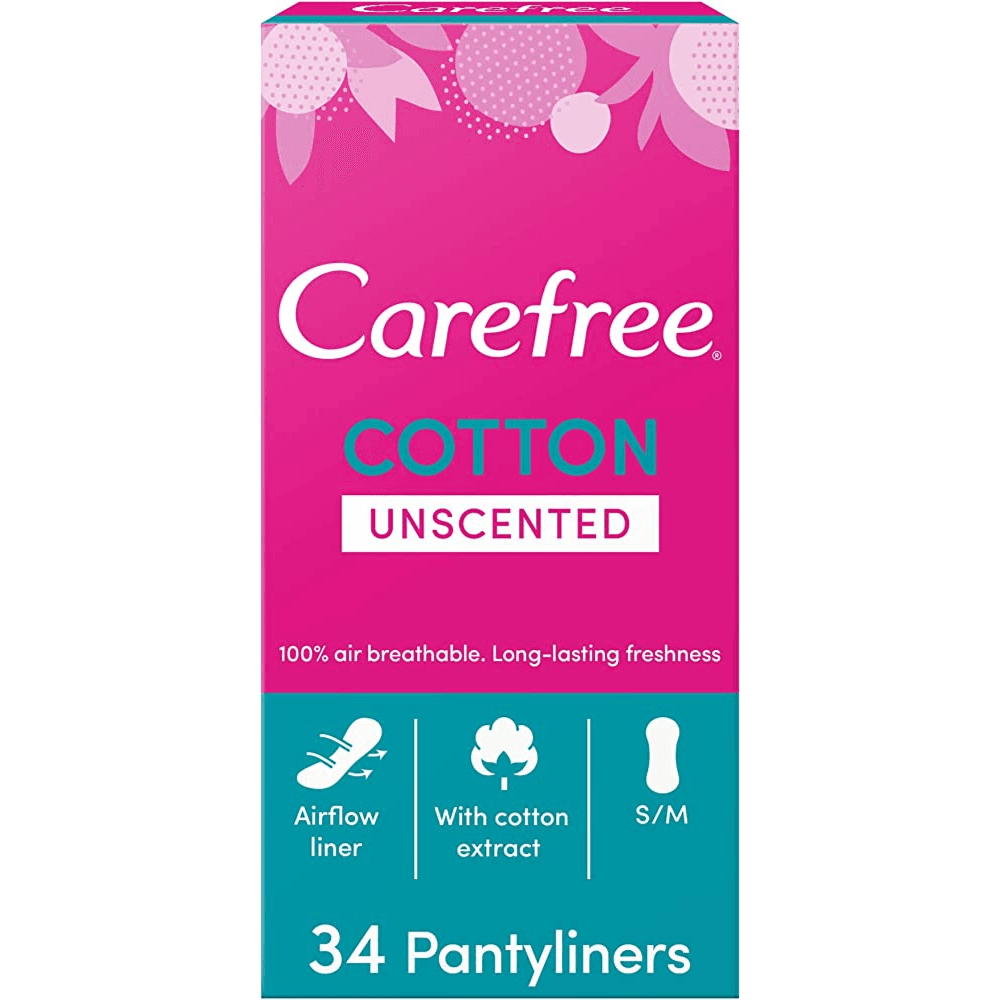 Carefree Cotton Feel Pantyliners Unscented S/M 34 Pieces