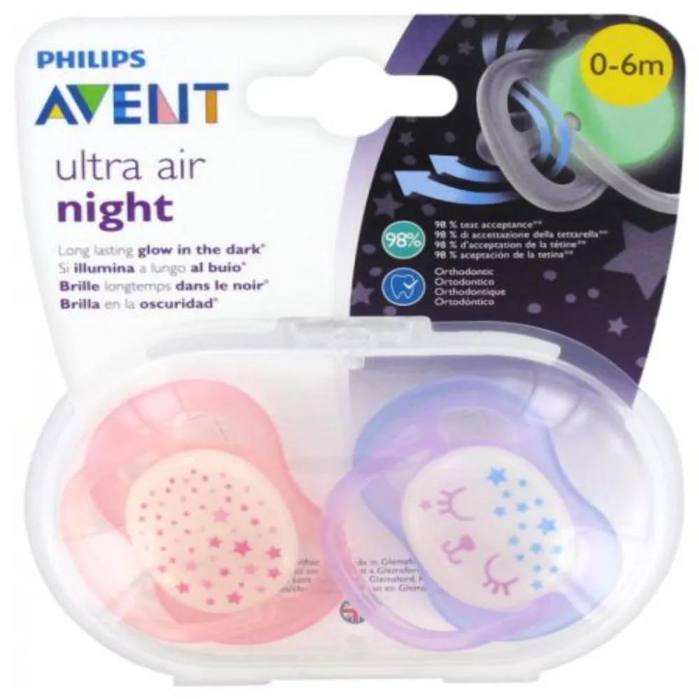 Avent Ultra Air night Pacifier Girl 0-6 months  glow in dark 2pcs  Code:SCF376 /12