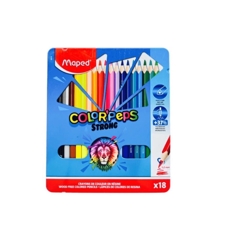 Maped Color Peps Strong Metal Case Containing 18 Coloured Pencils In Assorted Colours - 11704