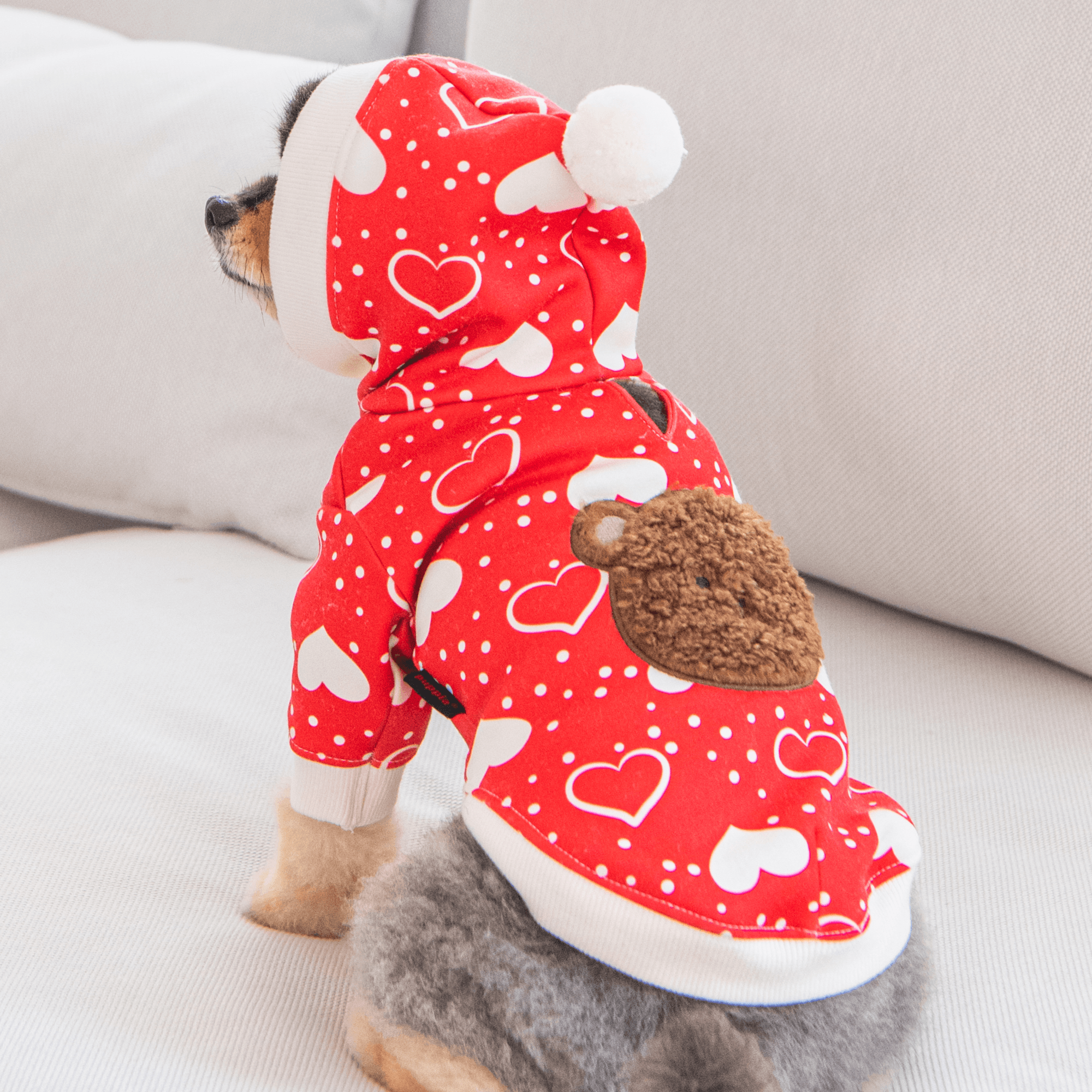 Puppia Fuzzy Bear Pet Hoodie / Red /  XL