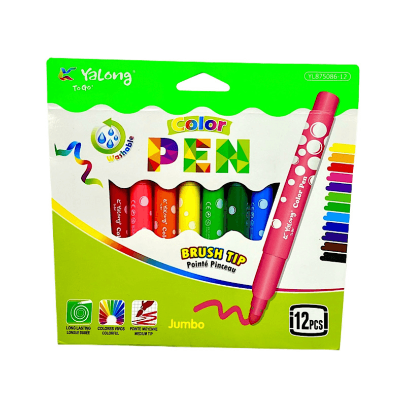 Yalong Felt Jumbo Colored Pens water washable 12pcs - 7454