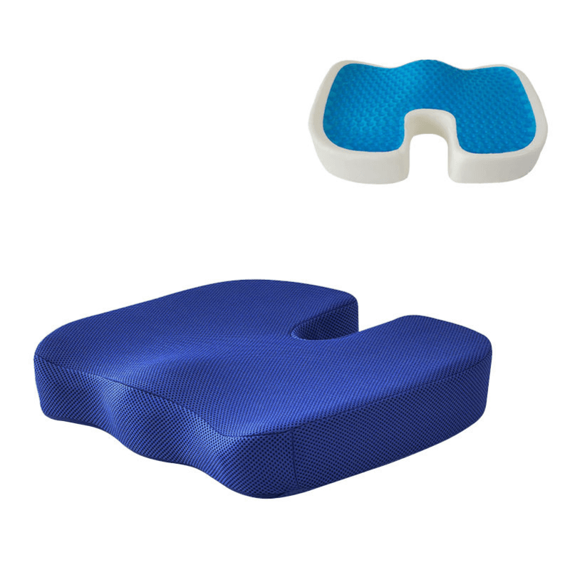 For Office Chair - Memory Foam Chair Pad - Tailbone, Sciatica, Lower Back Pain Relief - Lifting Cushion for Car, Wheelchair, School Chair Blue Color