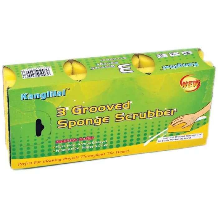 New Kanglilai 3 Grooved Sponge Scrubber Hand - Size Design 3 Pieces