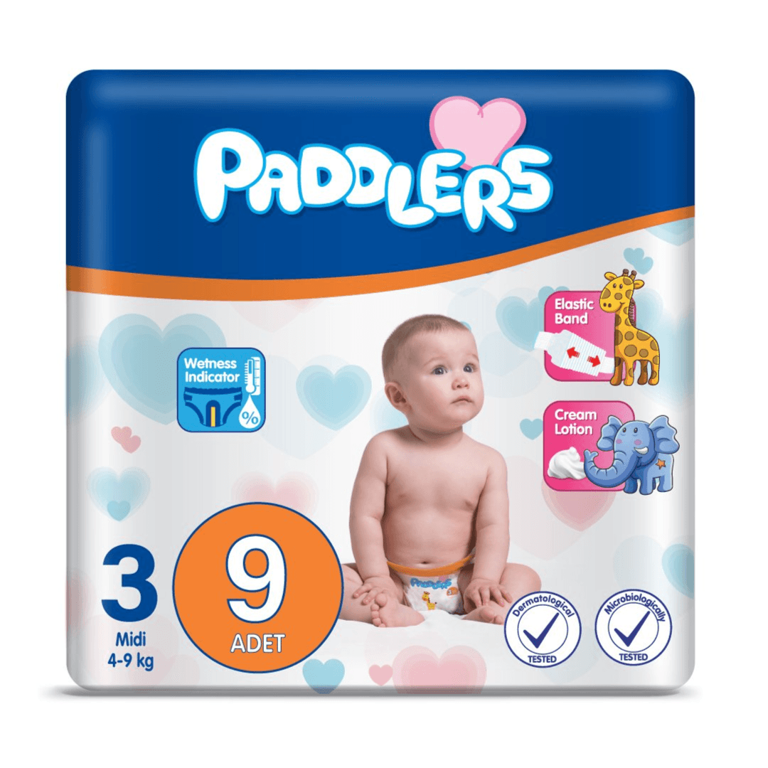 Paddlers Baby Diaper Number 3 Midi 9 Pieces (4-9 Kg) Trial Pack