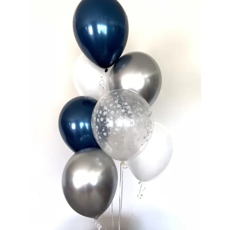 12'' Navy Blue Silver And White Hellum 10pcs Gas Balloons 10 Pieces