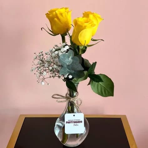 3 Yellow Roses In A Vase