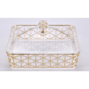 02-1061 Vague Clear & Gold Square Acrylic Candy Box 27.2 x 27.2 cm Daisy Pattern