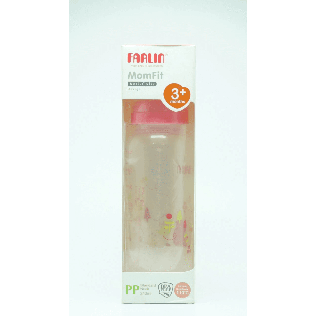 Farlin Momfit Plastic Feeding Bottle Anti-colic Silicone Nipple Standard Neck 3+ Months 240ml Code: AB-41012(B)