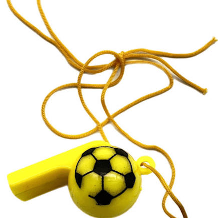 Plastic Football Whistle With Rope, Yellow Colour - 1454