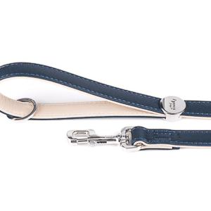 My Family - Leash Leather Dark Blue & Cream (W X L-1.6x110) White Bronze