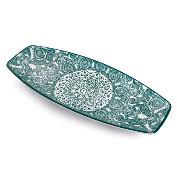 Che Brucia 14" Boat Shape Plate Green Arabesque/d03-075