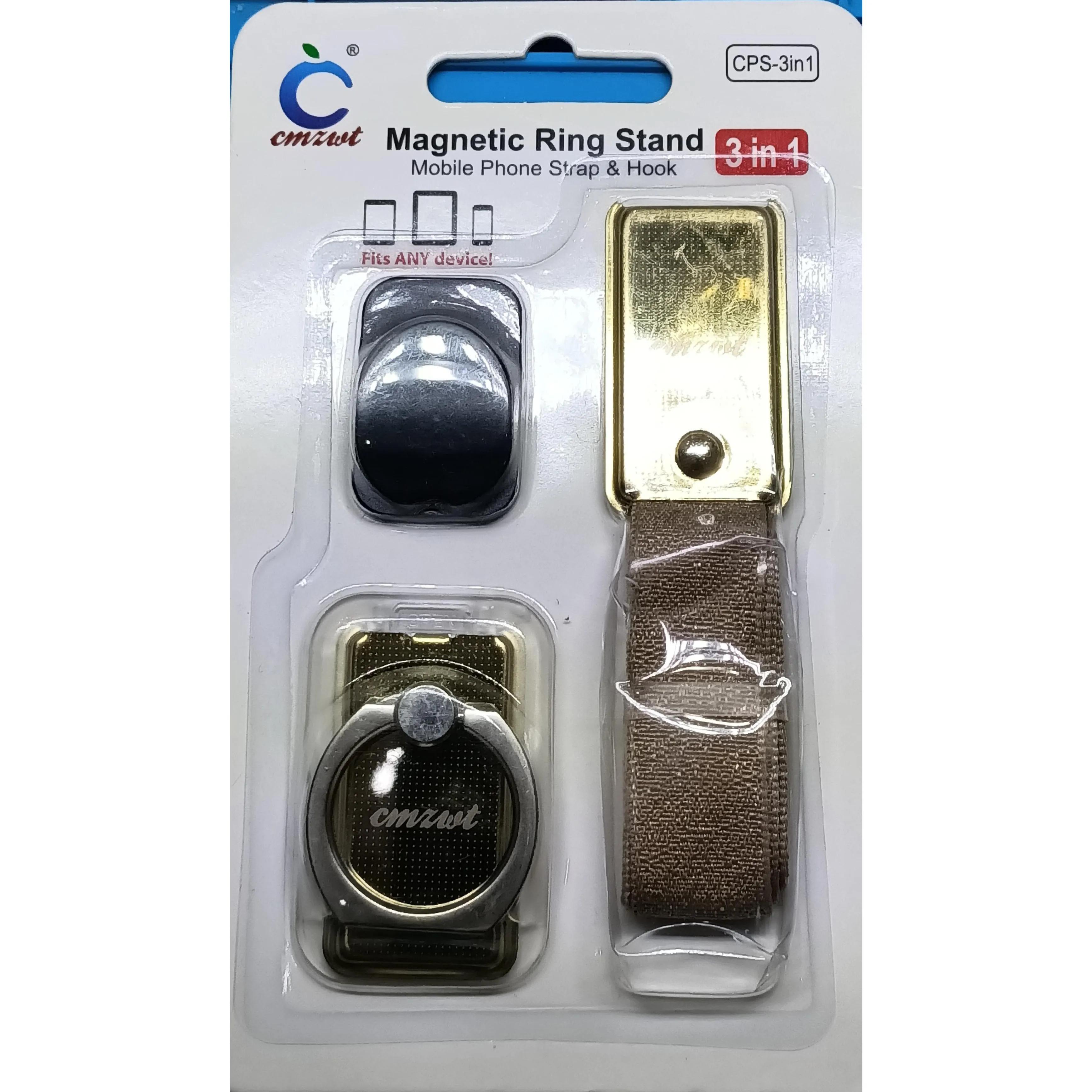 Magnetic Ring With Stand Mobile Phone Strap & Hook Gold Color