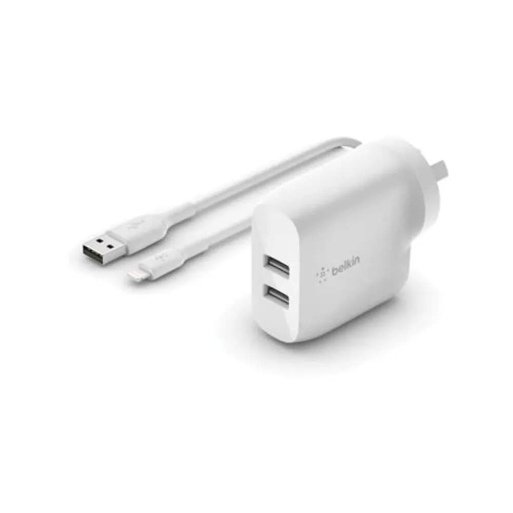 Belkin Dual Usb-a Wall Charger 24w + Lightning To Usb-a Cable