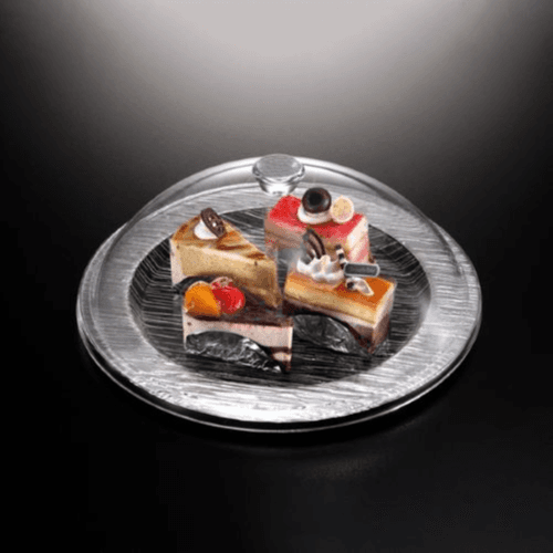 Round Acrylic Dessert Serving Set, 35 Cm, Silver Color-02-852S