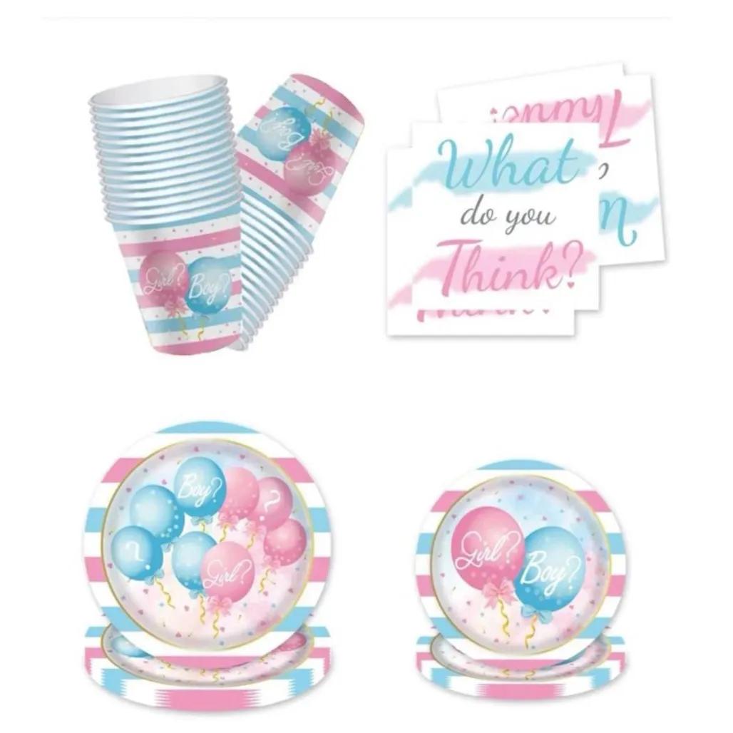 Gender Reveal Balloons Print Disposable Tableware Set