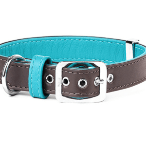 My Family - COLLAR 2XL LEATHER BROWN & TURQUOISE (WxL-49x59) WHITE BRONZE