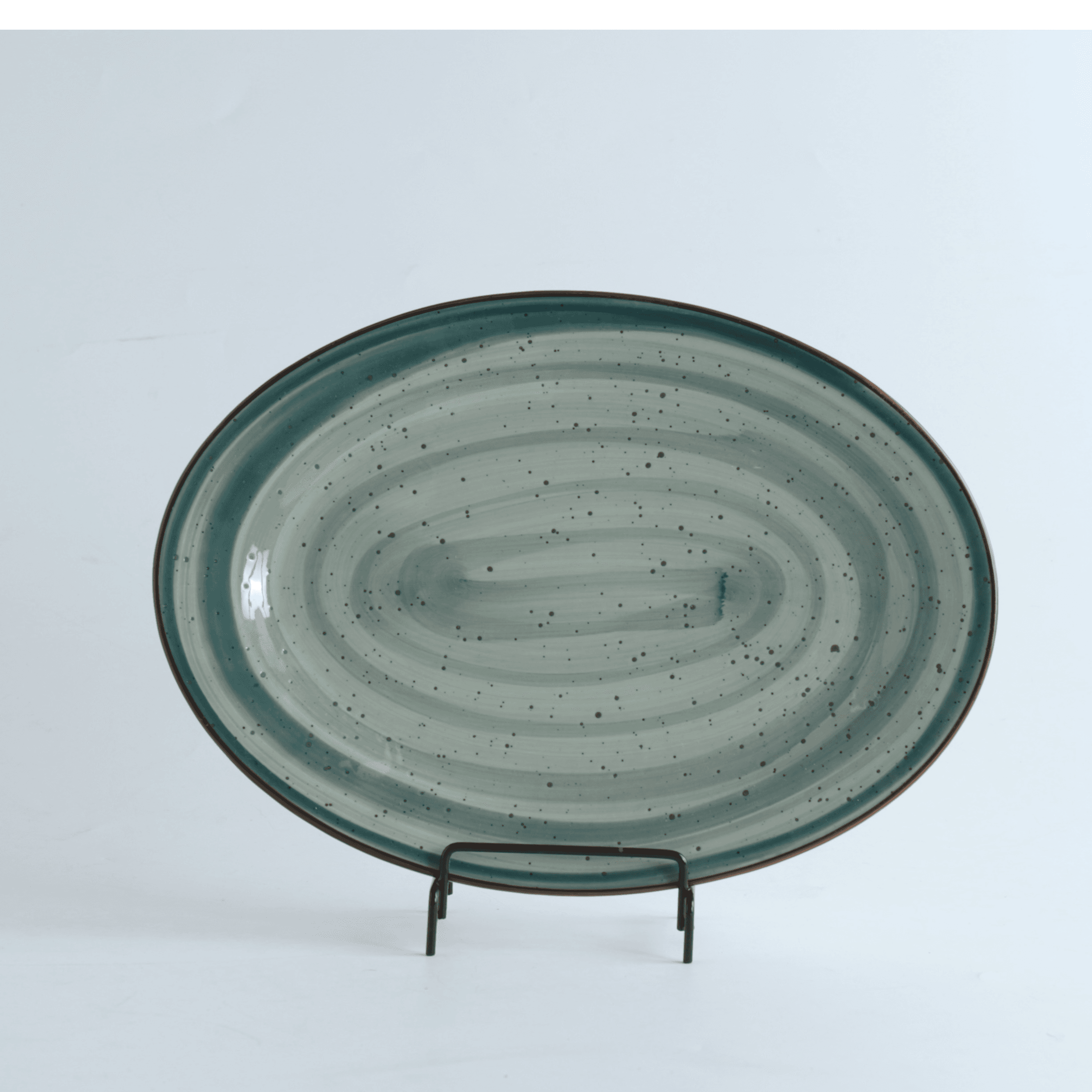 08-053Dg H.P Deco. Green / Oval Plate 14" / 35Cm - 6251882026358