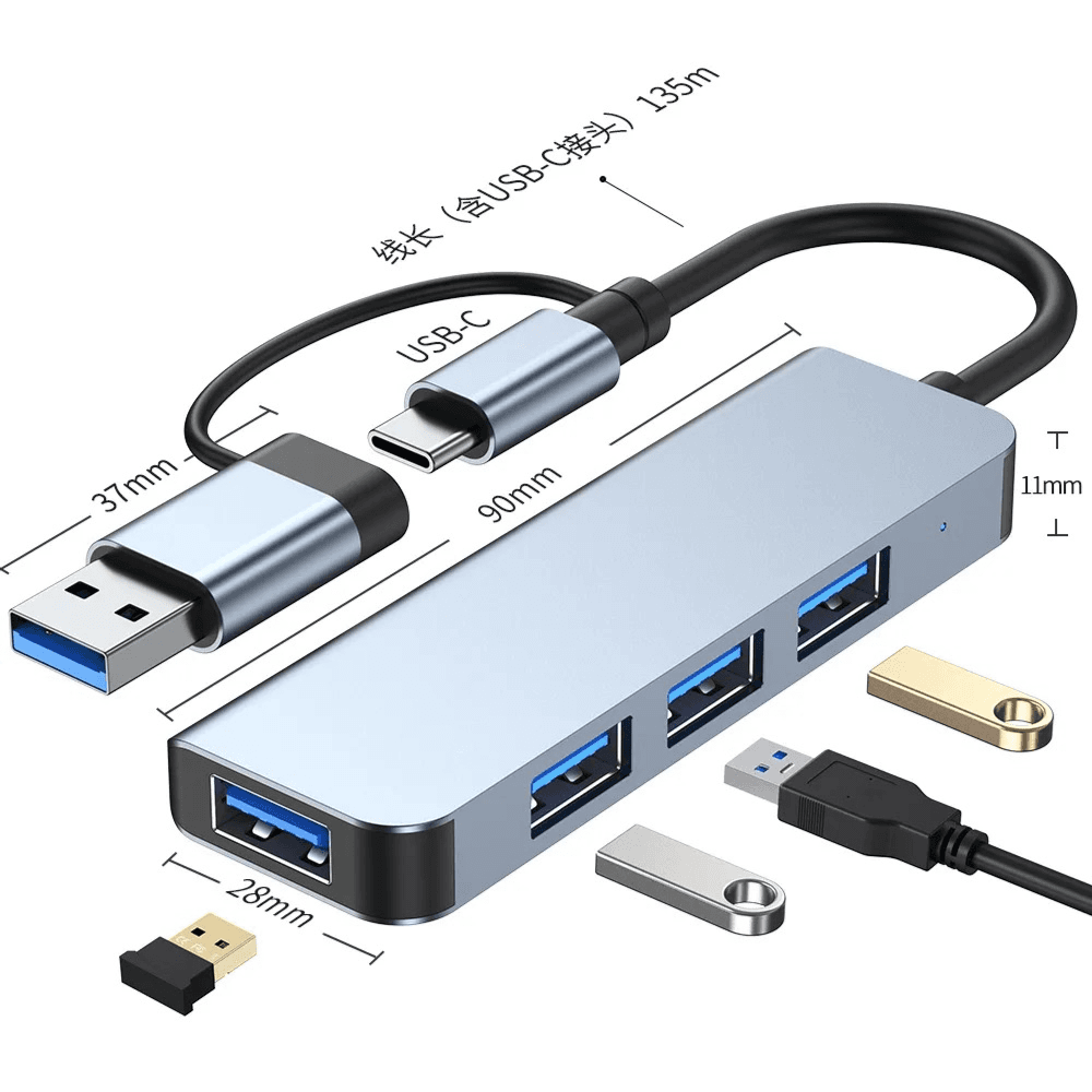 Type-C Adapter 4 In 1, USB 3.0 & USB-C To USB 3.0 * 4 Ports Hub 4 In 1