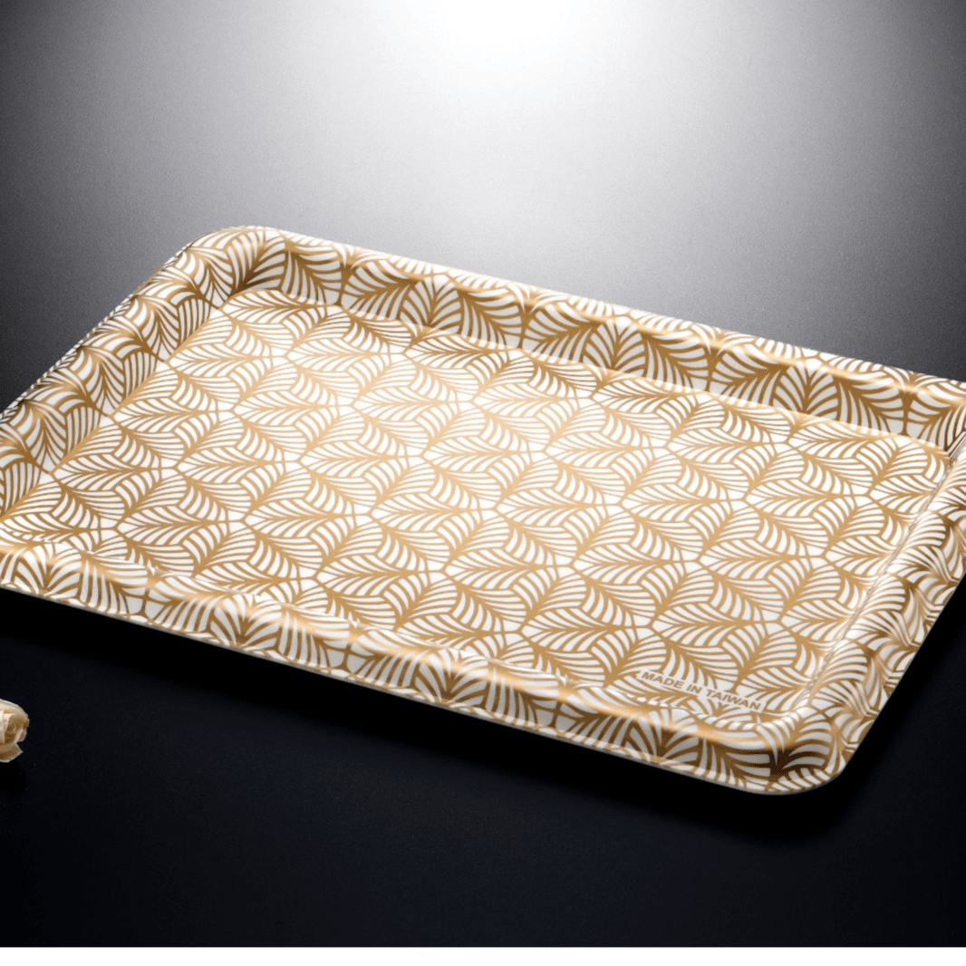 02-650 Ac.Traditional White Tray W Gold Lines Printing 60X45Cm ,T. 3.0Mm - 6251882016809 