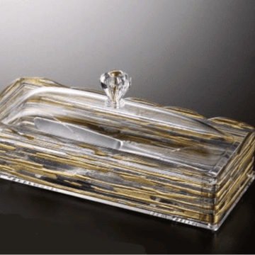 10 Inch Acrylic Cutlery Box Gold Striped-02-867