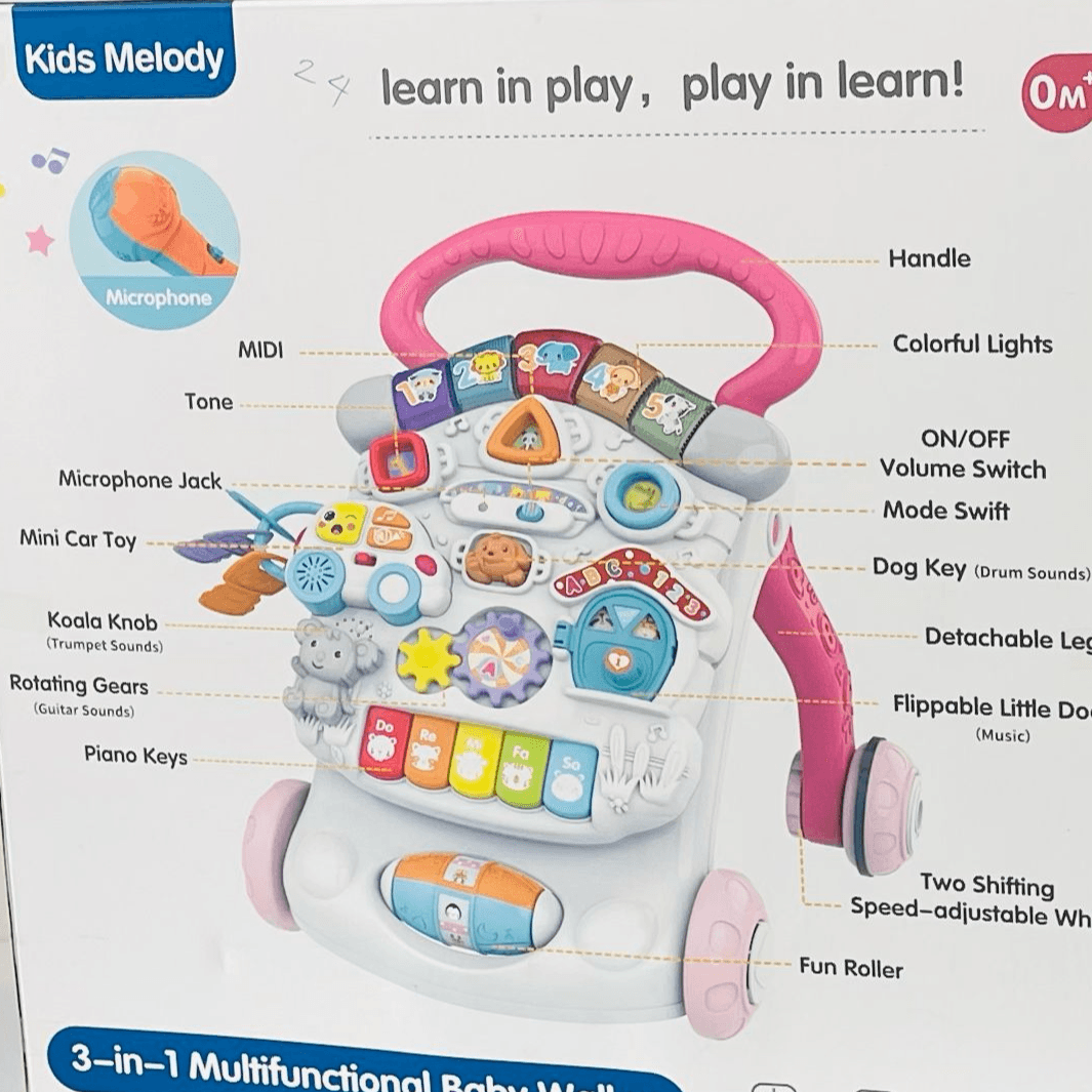 Kids Melody Brand Pink 3-In-1 Baby Walker Multifunctional