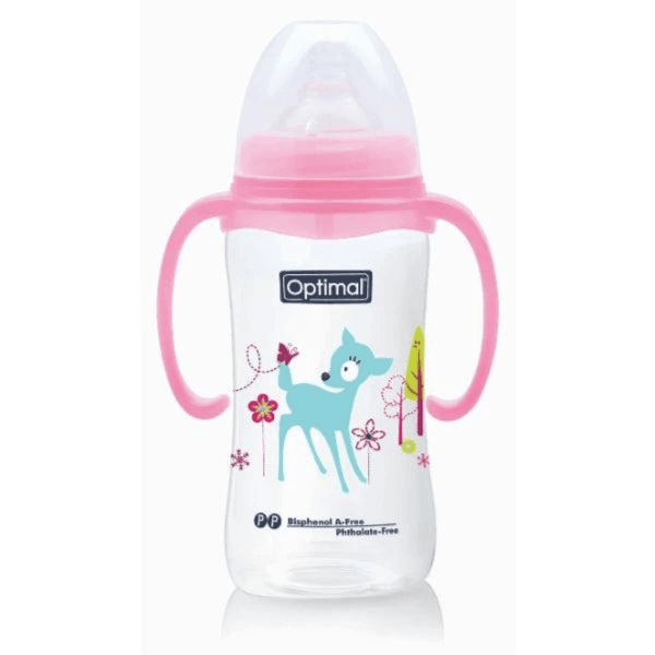 Optimal Wide Neck Feeding Bottle with Handle 240ml 6+ months OPB-1033