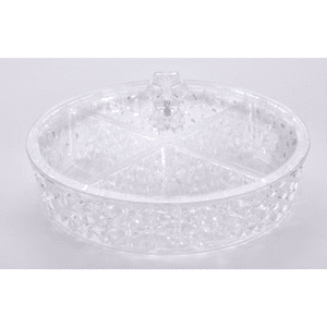 02-1051 Vague Clear Round Acrylic Candy Box with 4 bowls 30.5 x 30.5 cm Daisy Pattern