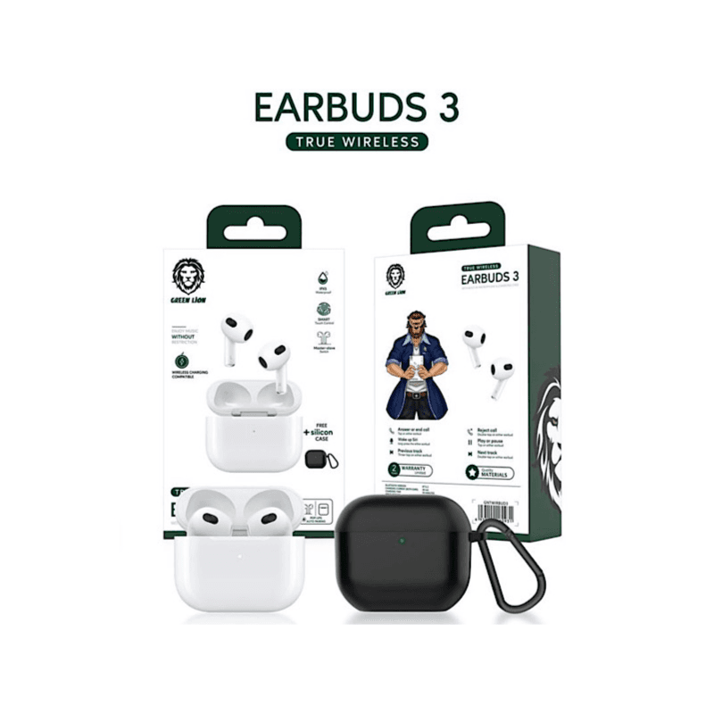 Green True Wireless Earbuds with Built-in Microphone and Charging Case - (8013) white 