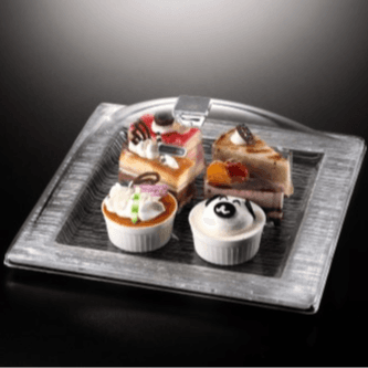 Vague Ac. Square Dessert Serving Set Square Bark Silver 40x40cm -02-856s