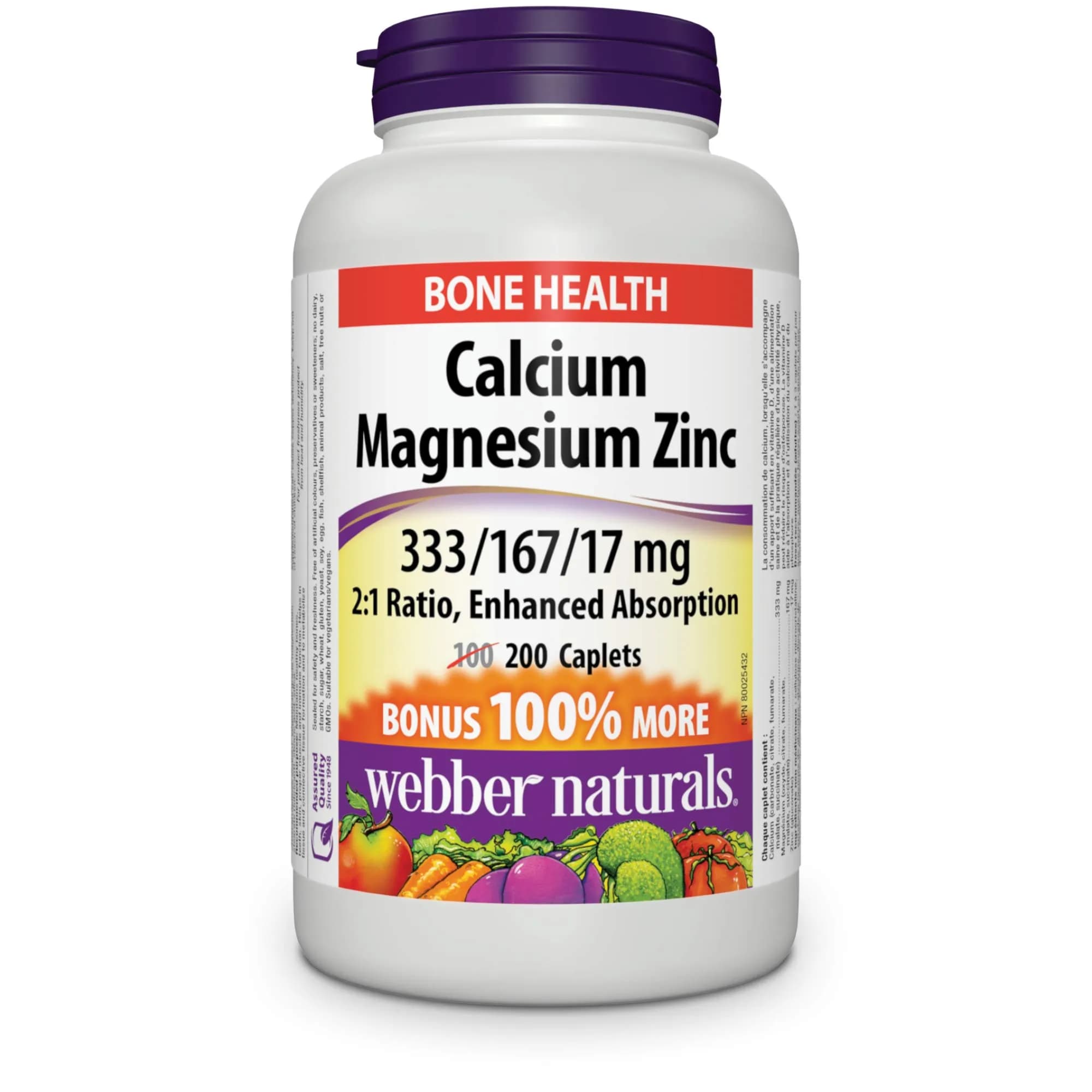 Webber Naturals Calcium Magnesium Zinc 333/167/17 Mg 200 Caplets