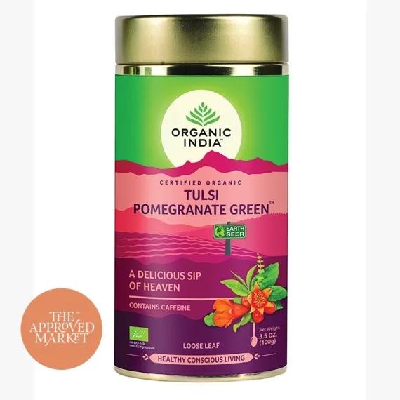 Organic India Tulsi Pomegranate Green New 100g Tin