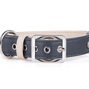 My Family - Collar M Leather Dark Blue & Cream (W X L-35x41) White Bronze