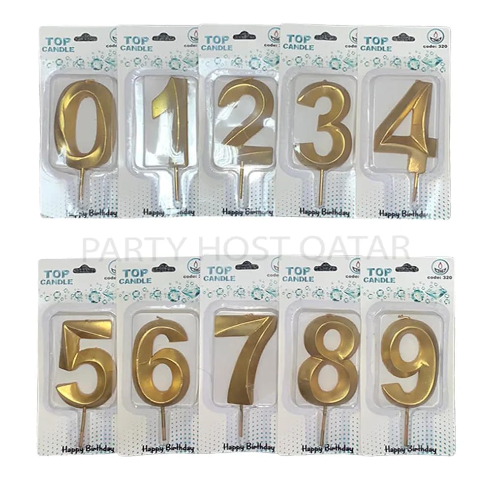 Gold Number Candles (Big) 15qr Each  Available #0,2,4,6,7,8,9