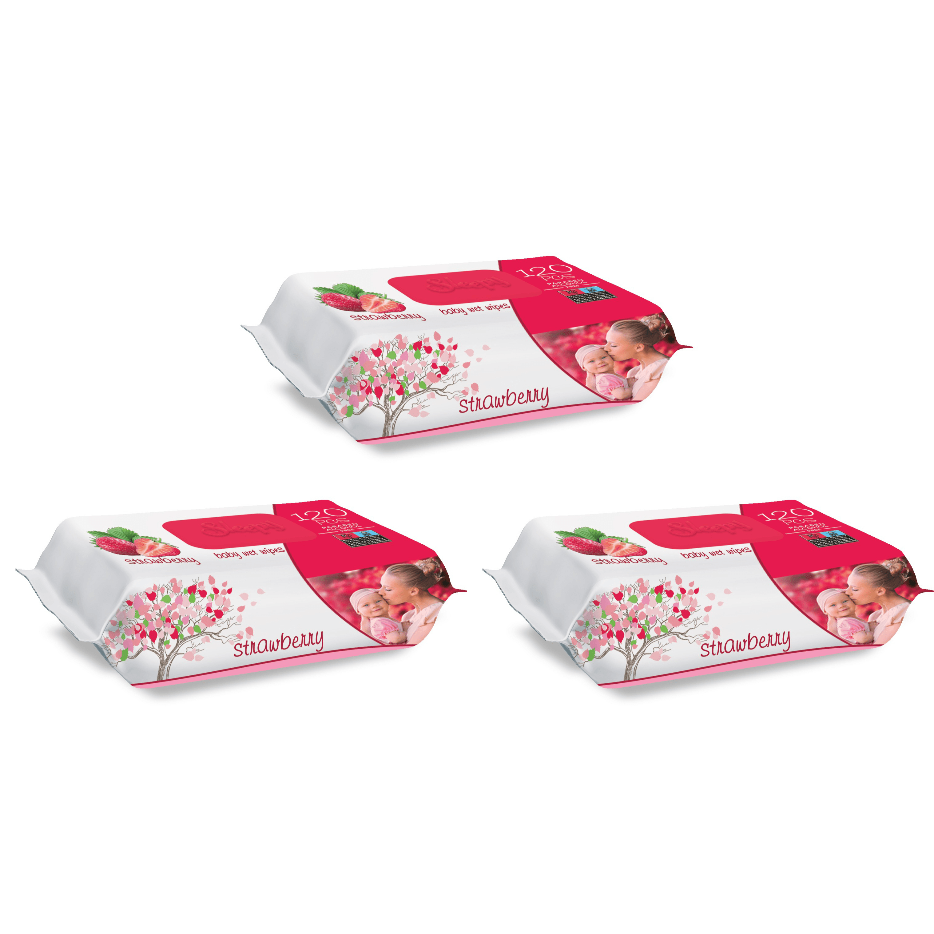 Sleepy Strawberry Wet Wipes 120 PCS - Eco Package (3 Bags)