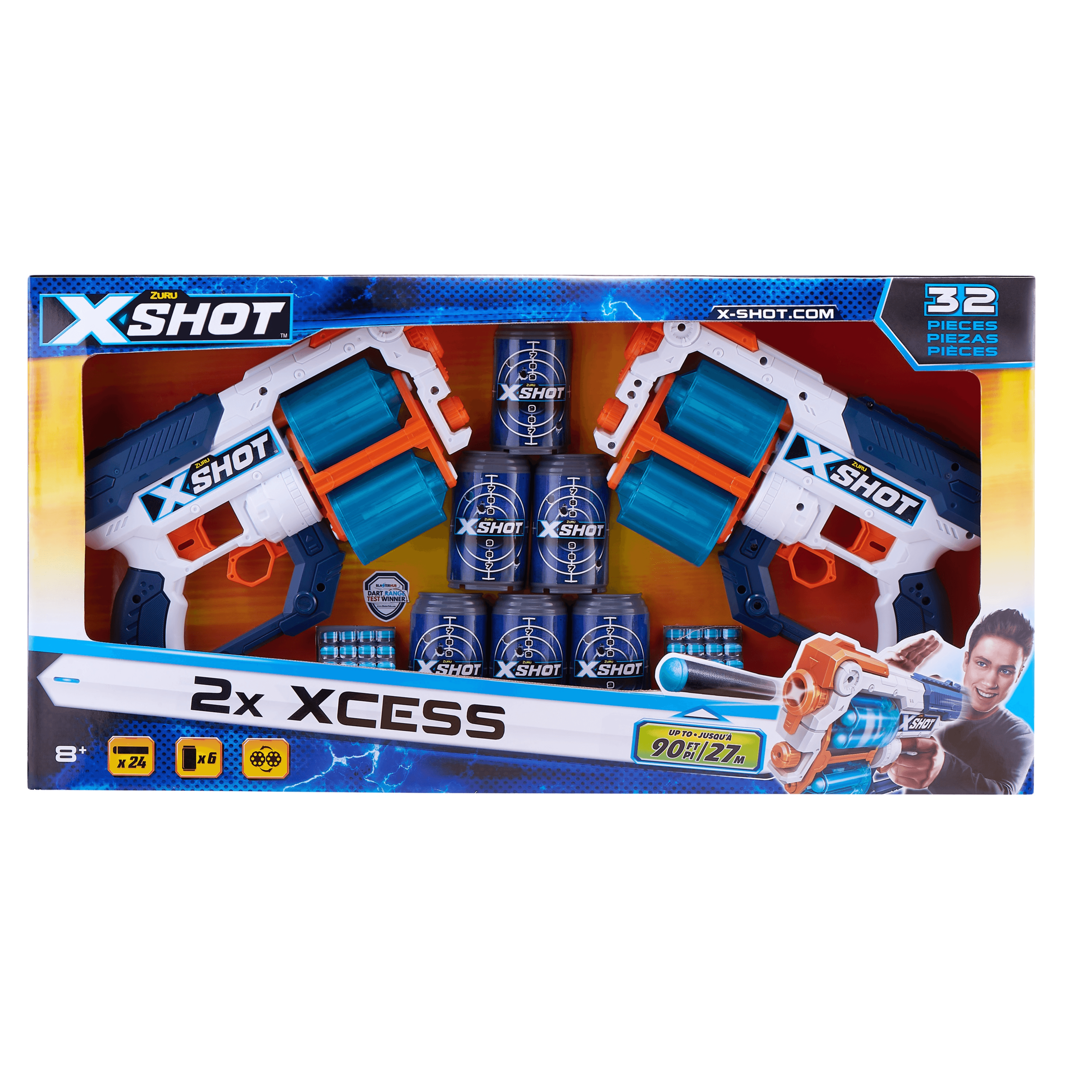X-shot Excel -xcess Tk-12 Double Pack 6 Cans, 24 Darts 36259