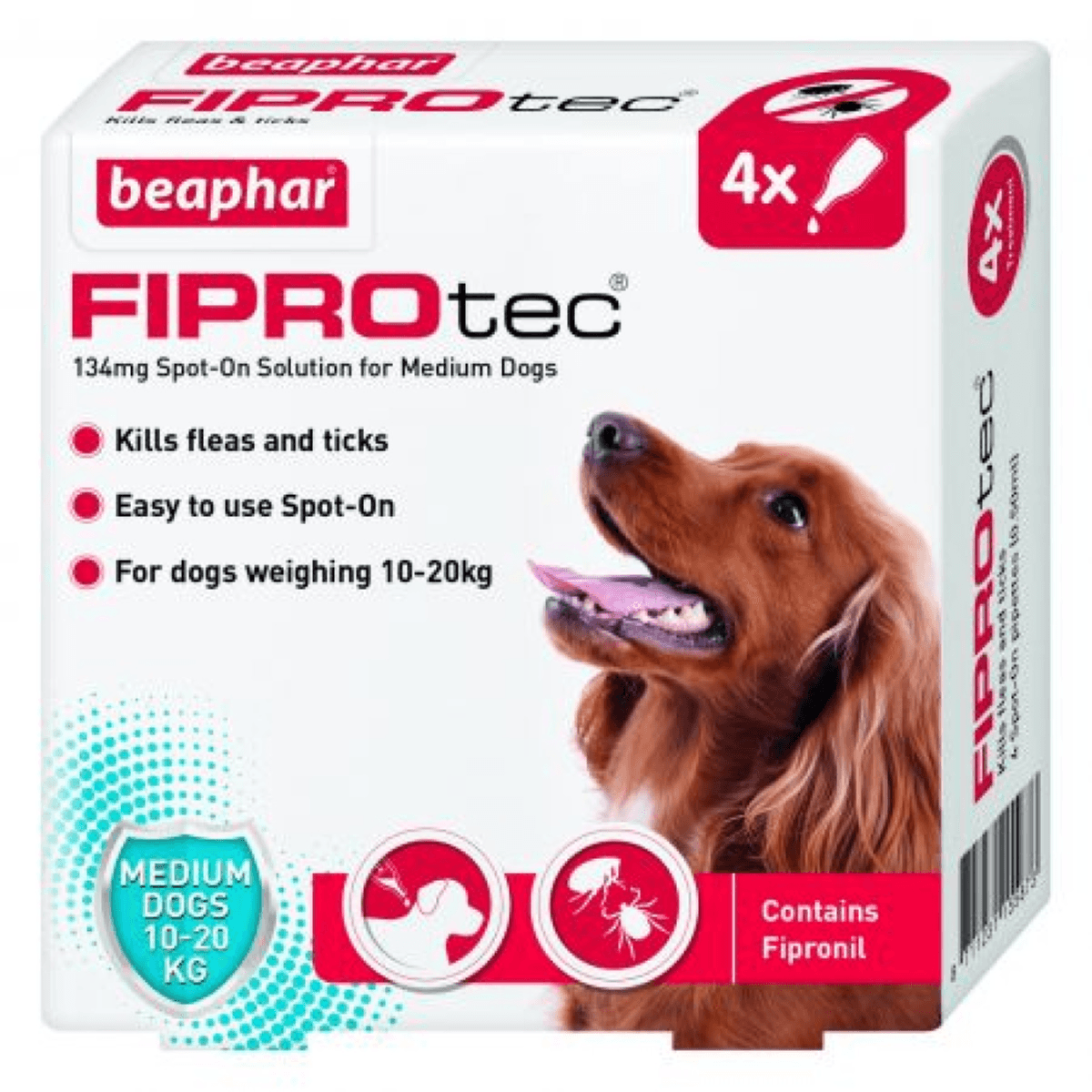 Fiprotec Spot-on For Medium Dog Kills Fleas And Ticks  - 4 Pipettes