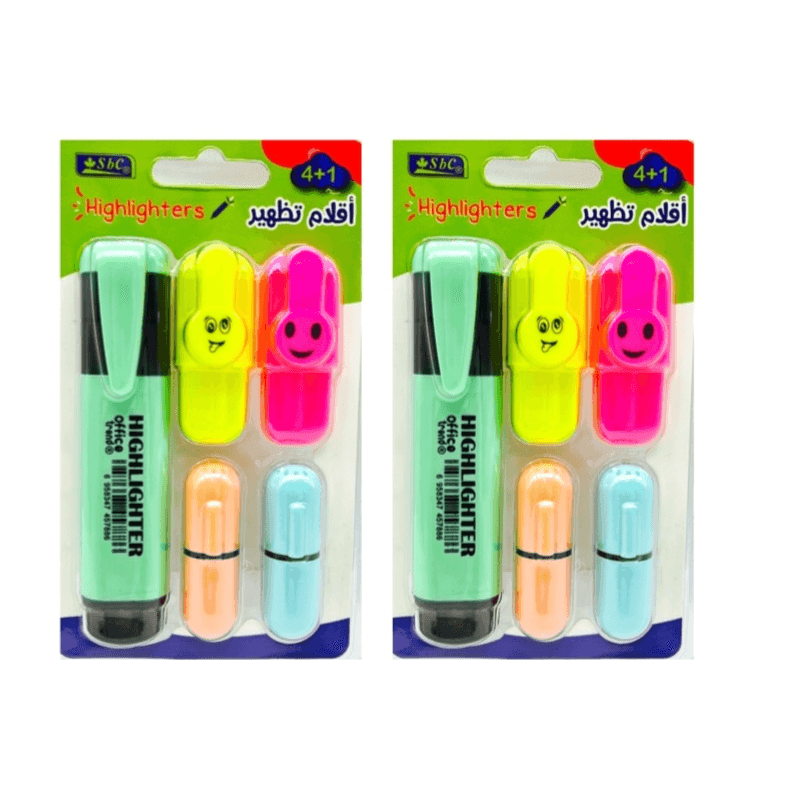 Offer 2 Of Sbc 5 Pieces Highlighter Set, 4 Pieces Mini And 1 Piece Big, Green, Yellow, Pink, Orange, Light Blue Colour - 11420 2 Pieces