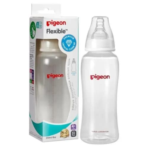 Pigeon Flexible Plastic Nursing Bottle With Peristaltic Nipple Medium 4+months Stream Line Shape 250ml code:PA26652