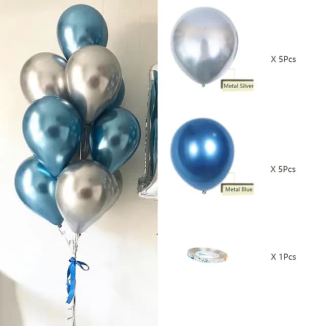 Blue, Silver Helium Balloons - 10 Pieces Helium Filled