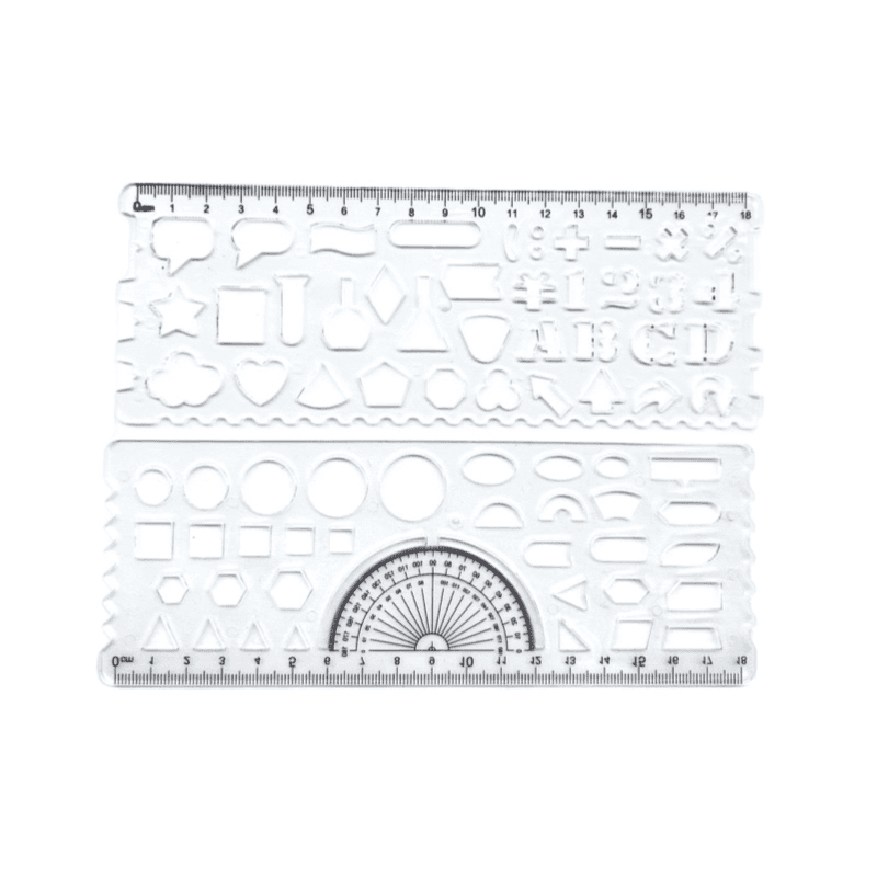 Multifunctional Transparent 2 Pieces 18cm  Geometric Ruler And  Stencils Drawing Template For Architecture - 11614