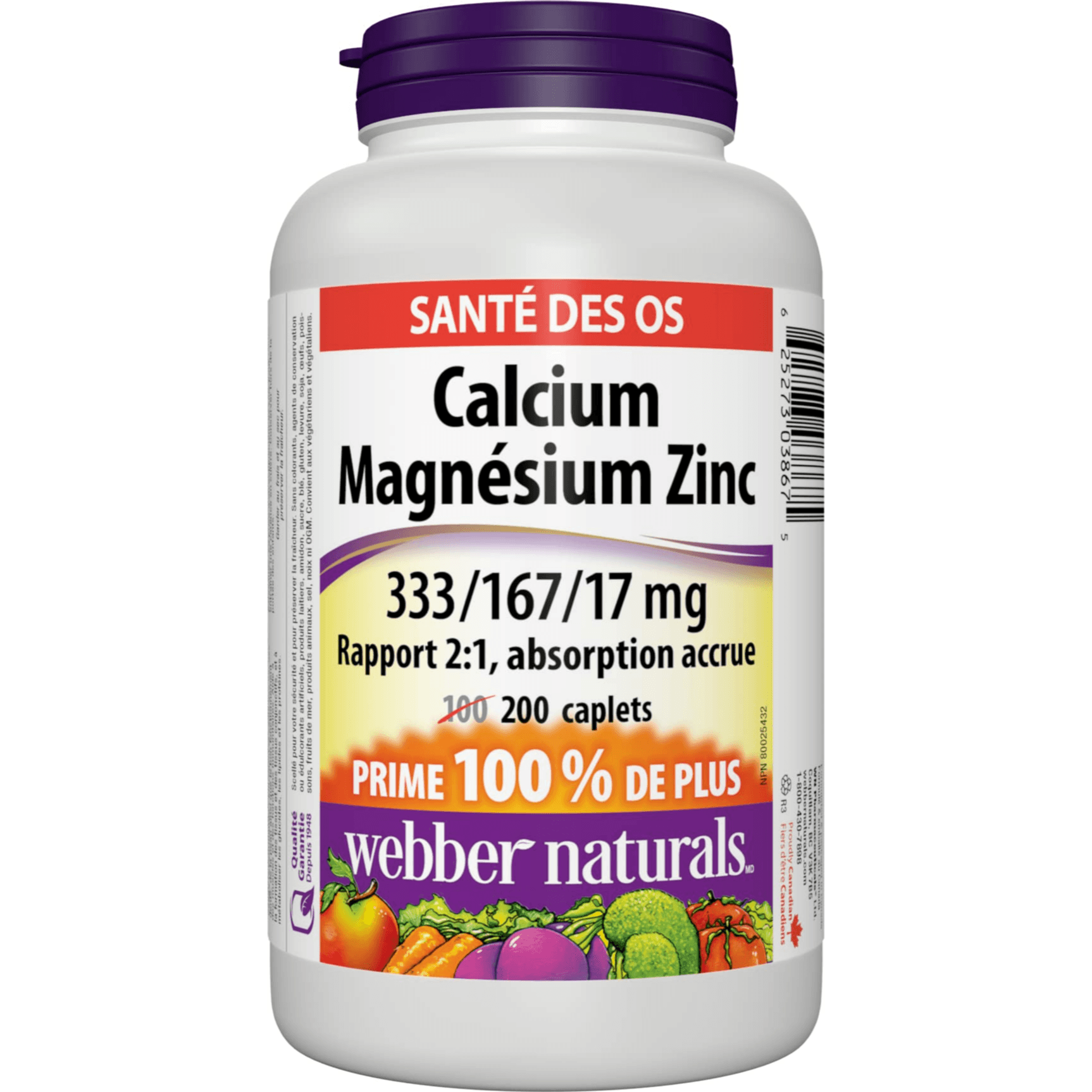 Webber Naturals Calcium Magnesium Zinc 333/167/17Mg 200 Caplets